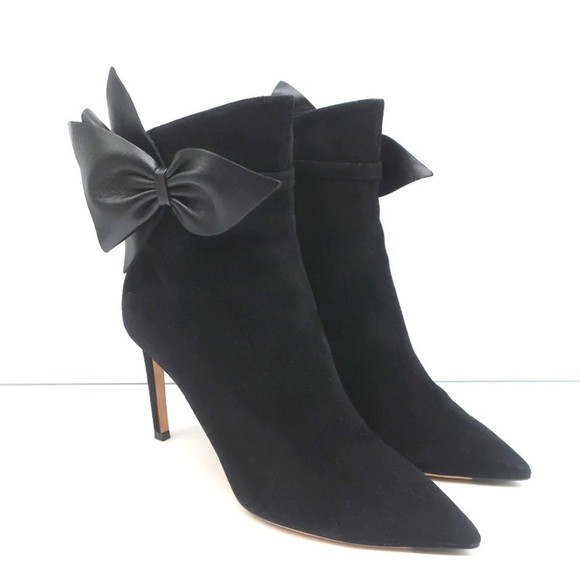 Jimmy Choo Shoes - Jimmy Choo Kassidy Bow Ankle Boots Black Suede Size 39 Pointed Toe High Heel